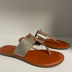 Silver and Tan Leather Sandals